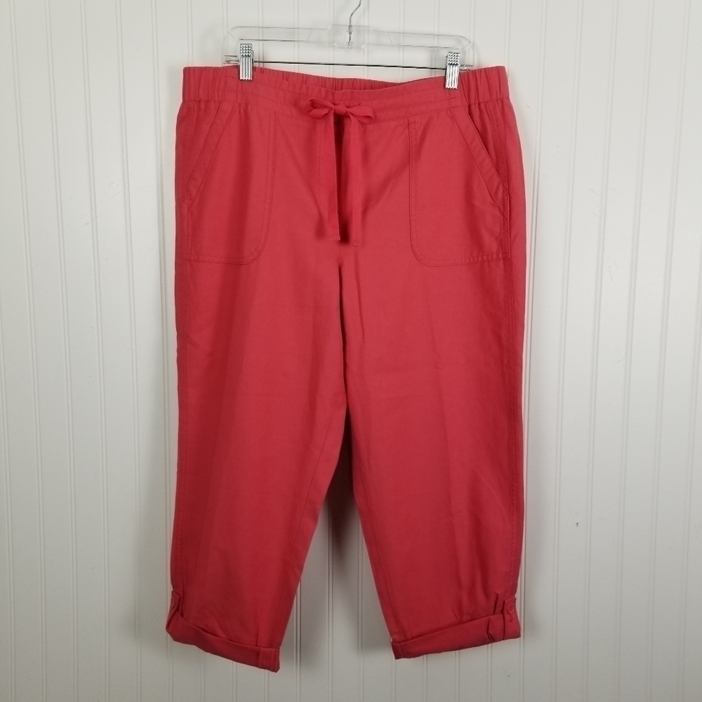 Talbots Womens Size 16P Petite Cropped Pull On Pants Coral Pockets Tie Waist NWT - Picture 8 of 12